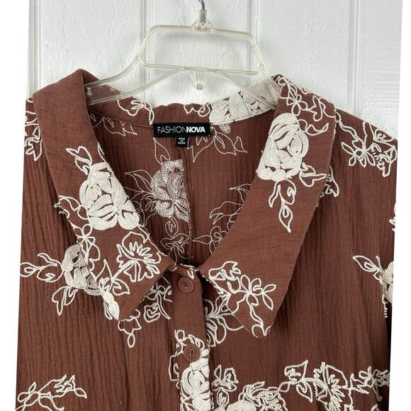 Fashion Nova Floral Romper Brown Boho Vacation Resort Wear Shorts Romper XS - Picture 6 of 10